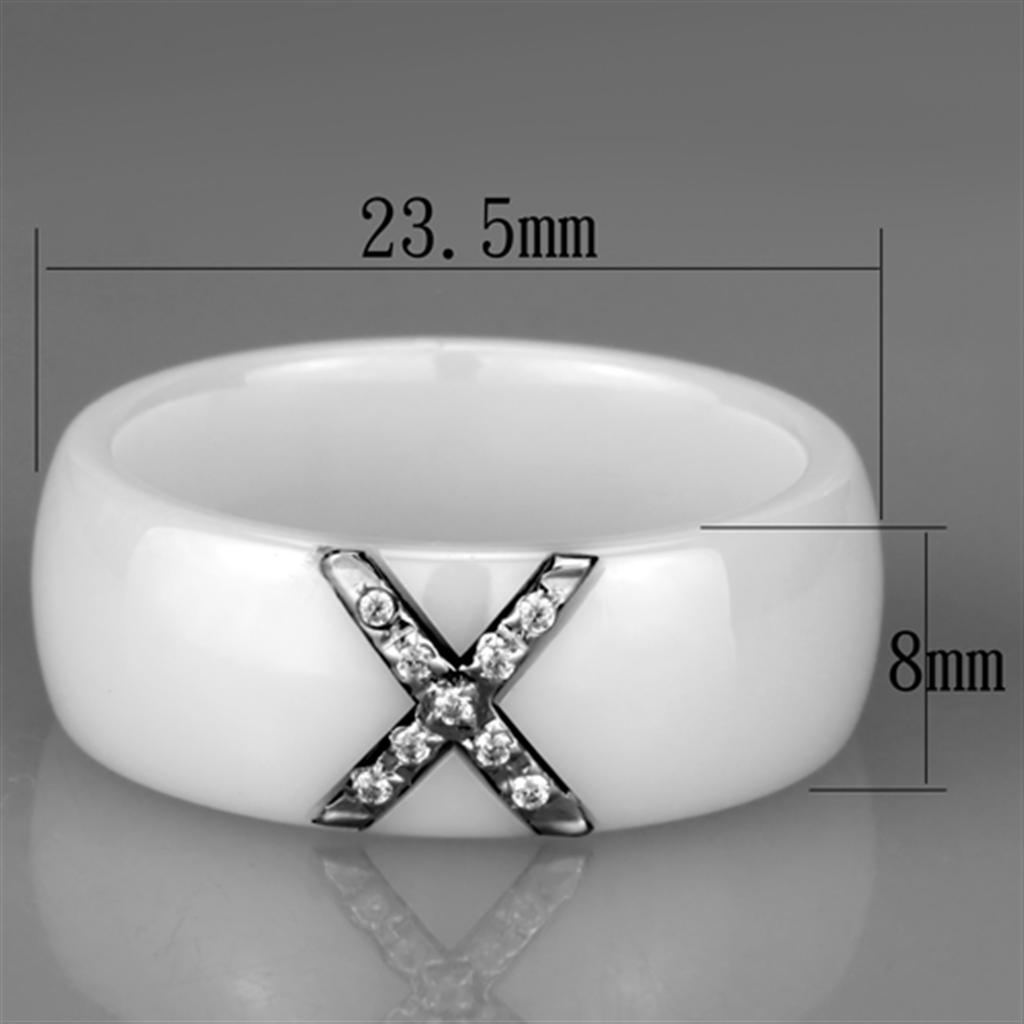 3W948 - High polished (no plating) Stainless Steel Ring with Ceramic  in White-1