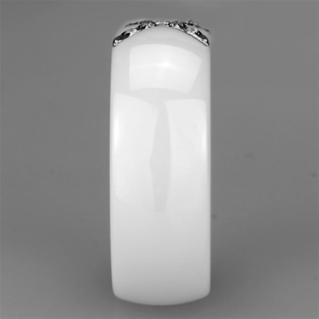 3W948 - High polished (no plating) Stainless Steel Ring with Ceramic  in White-3