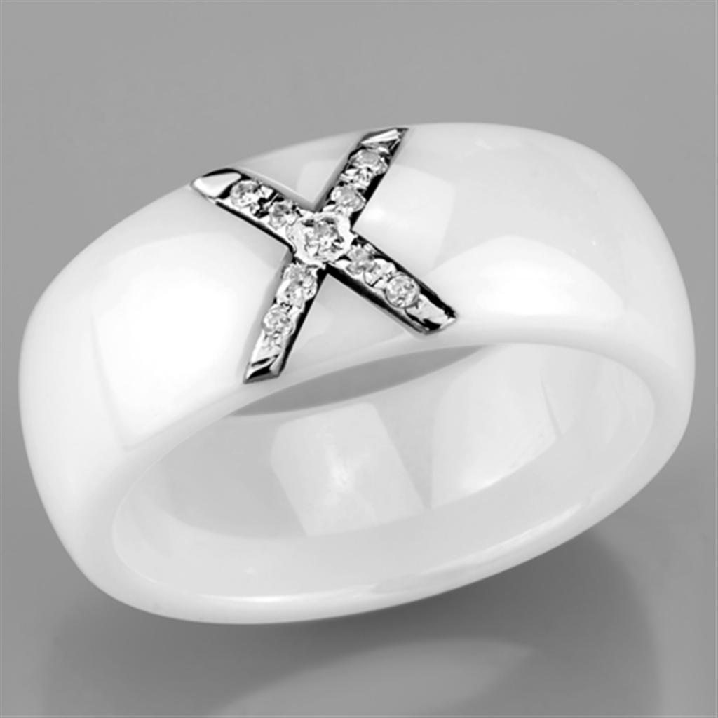 3W948 - High polished (no plating) Stainless Steel Ring with Ceramic  in White-4