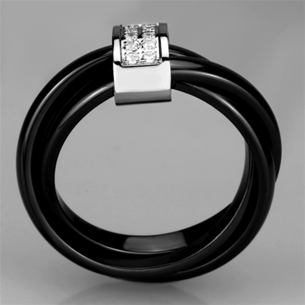 3W950 - High polished (no plating) Stainless Steel Ring with Ceramic  in Jet-2