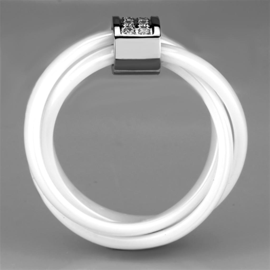 3W951 - High polished (no plating) Stainless Steel Ring with Ceramic  in White-2
