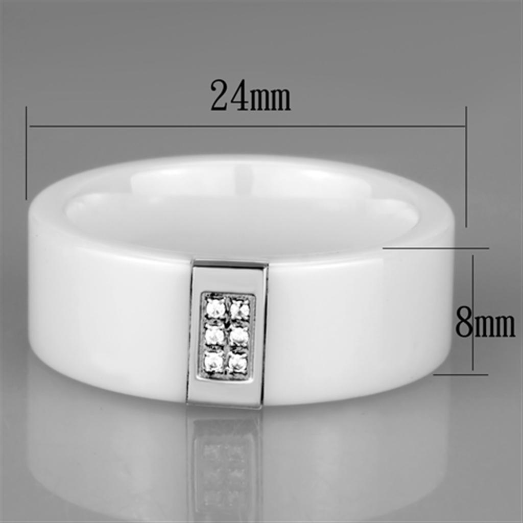 3W952 - High polished (no plating) Stainless Steel Ring with Ceramic  in White-1