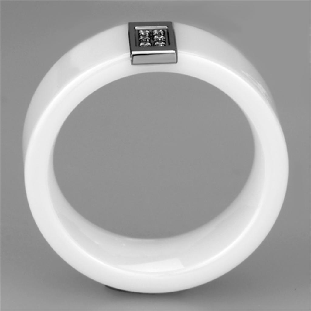 3W952 - High polished (no plating) Stainless Steel Ring with Ceramic  in White-2