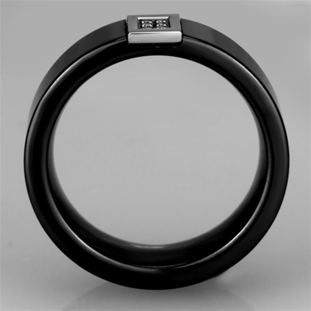 3W953 - High polished (no plating) Stainless Steel Ring with Ceramic  in Jet-2