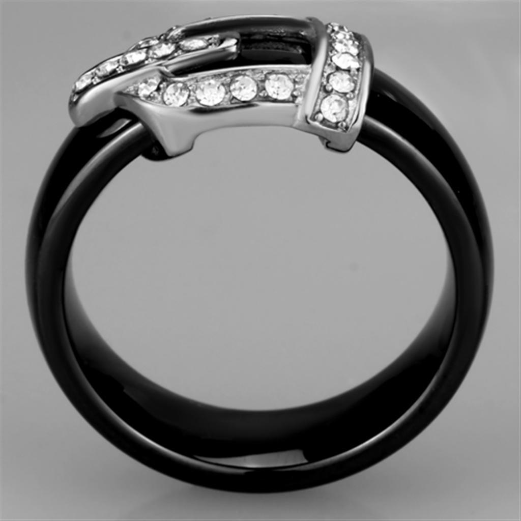3W954 - High polished (no plating) Stainless Steel Ring with Ceramic  in Jet-2