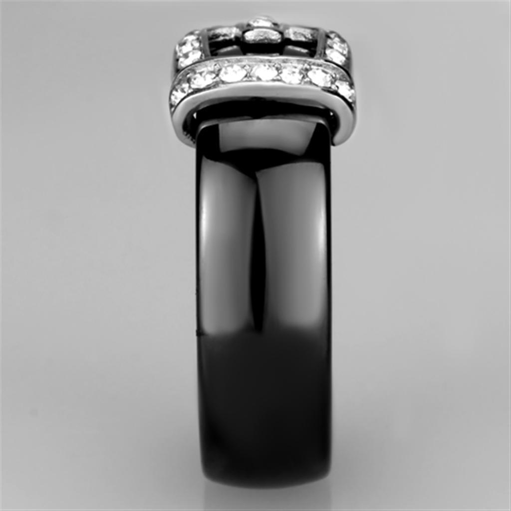 3W954 - High polished (no plating) Stainless Steel Ring with Ceramic  in Jet-3