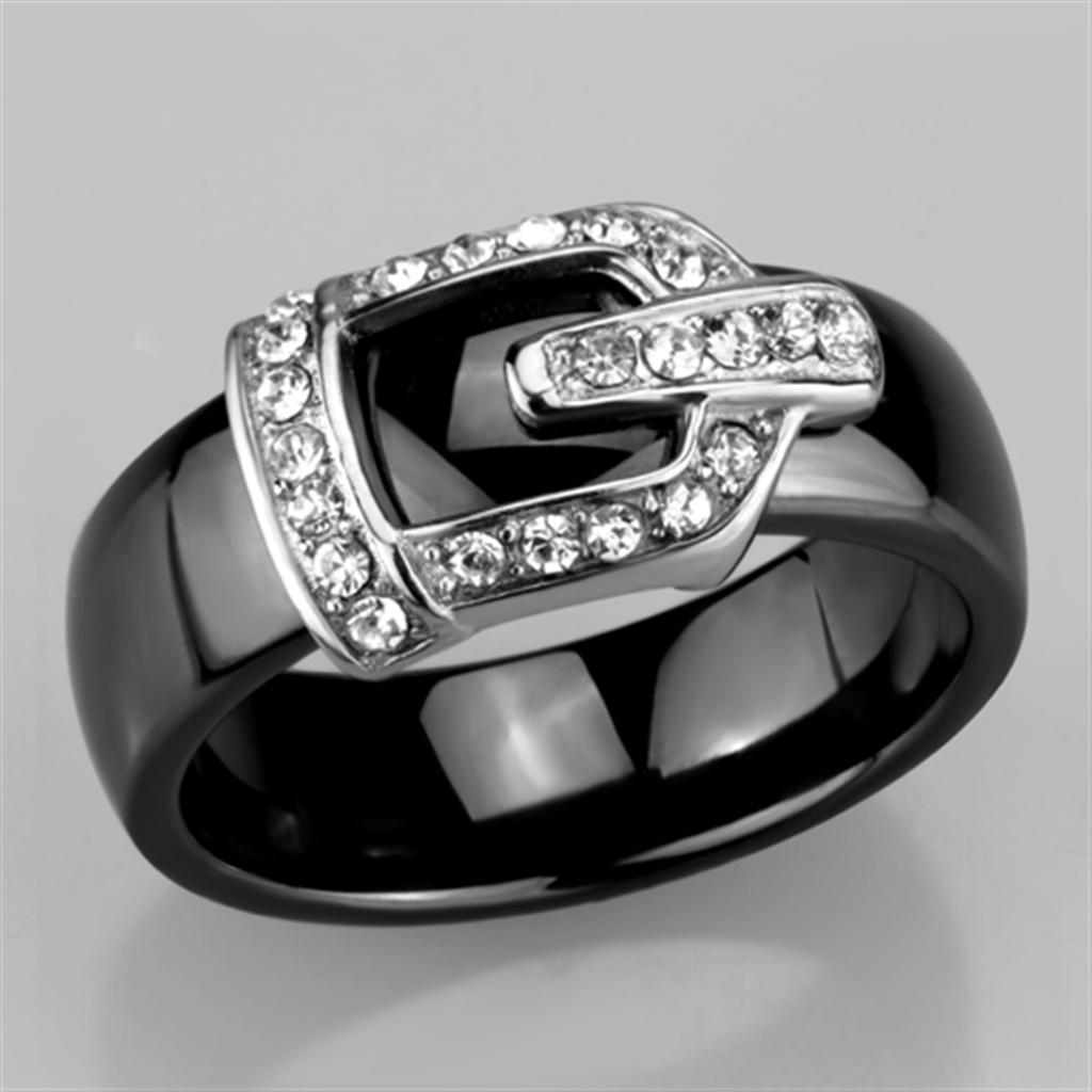 3W954 - High polished (no plating) Stainless Steel Ring with Ceramic  in Jet-4