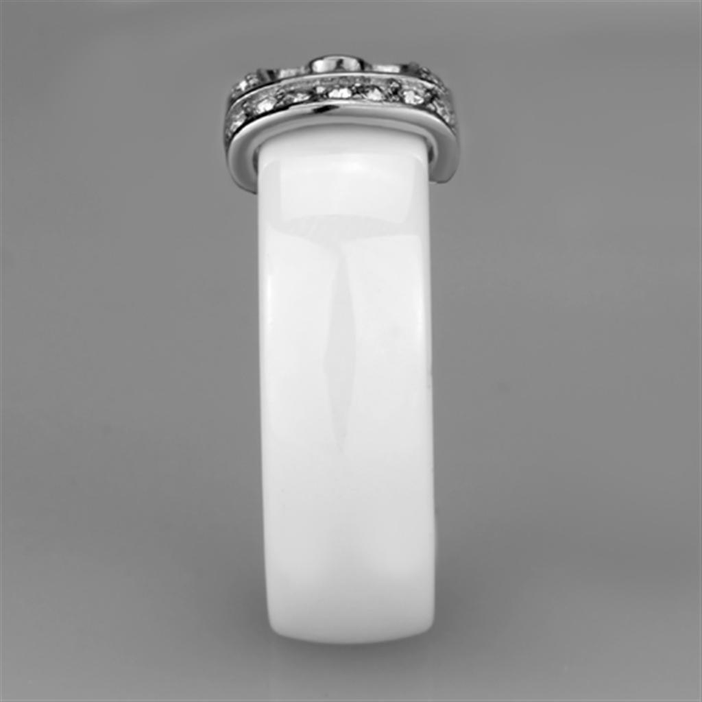 3W955 - High polished (no plating) Stainless Steel Ring with Ceramic  in White-3