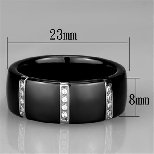 3W956 - High polished (no plating) Stainless Steel Ring with Ceramic  in Jet-1