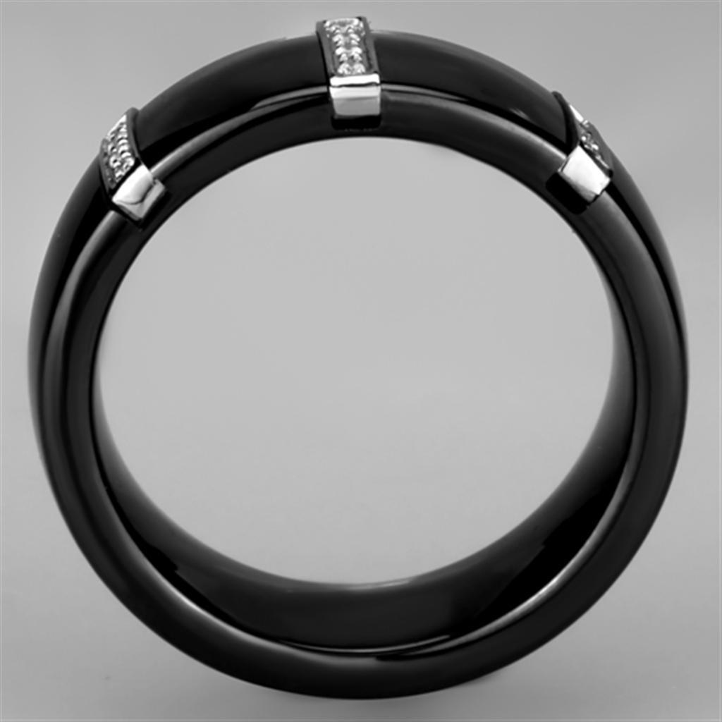 3W956 - High polished (no plating) Stainless Steel Ring with Ceramic  in Jet-2