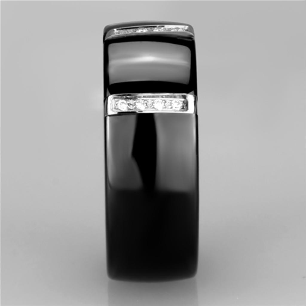 3W956 - High polished (no plating) Stainless Steel Ring with Ceramic  in Jet-3