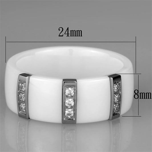 3W957 - High polished (no plating) Stainless Steel Ring with Ceramic  in White-1