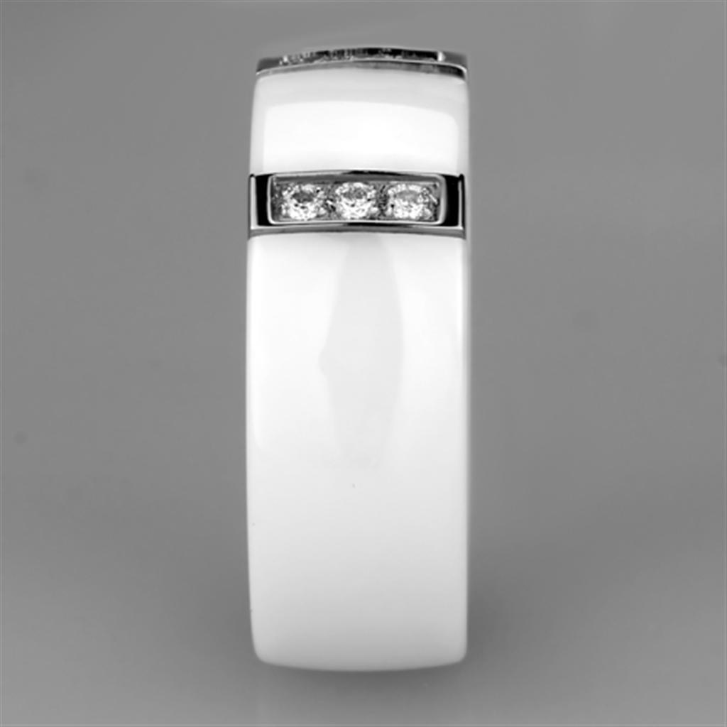 3W957 - High polished (no plating) Stainless Steel Ring with Ceramic  in White-3