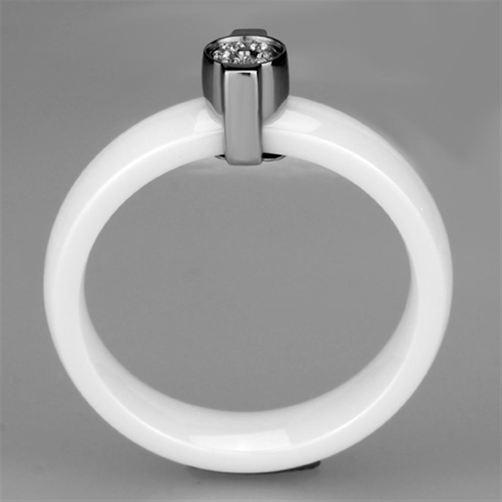 3W958 - High polished (no plating) Stainless Steel Ring with Ceramic  in White-2