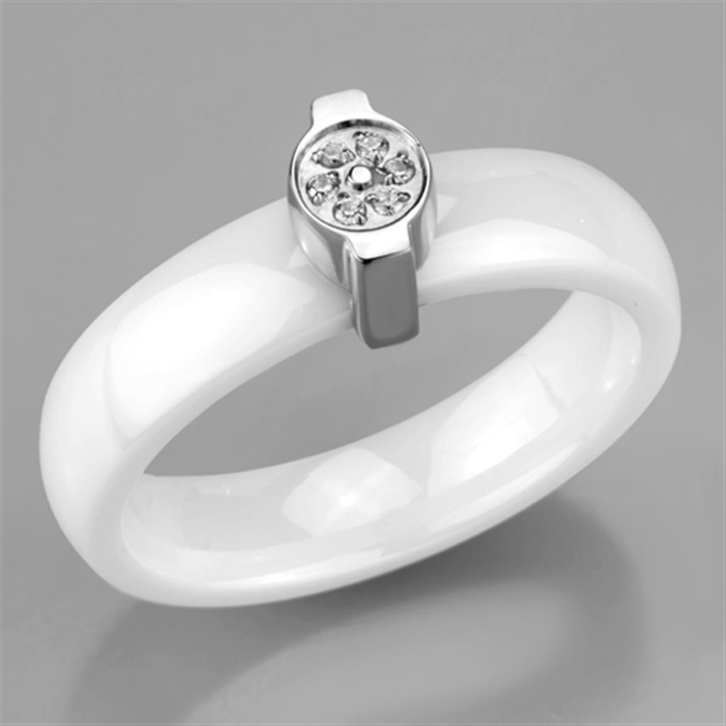 3W958 - High polished (no plating) Stainless Steel Ring with Ceramic  in White-4