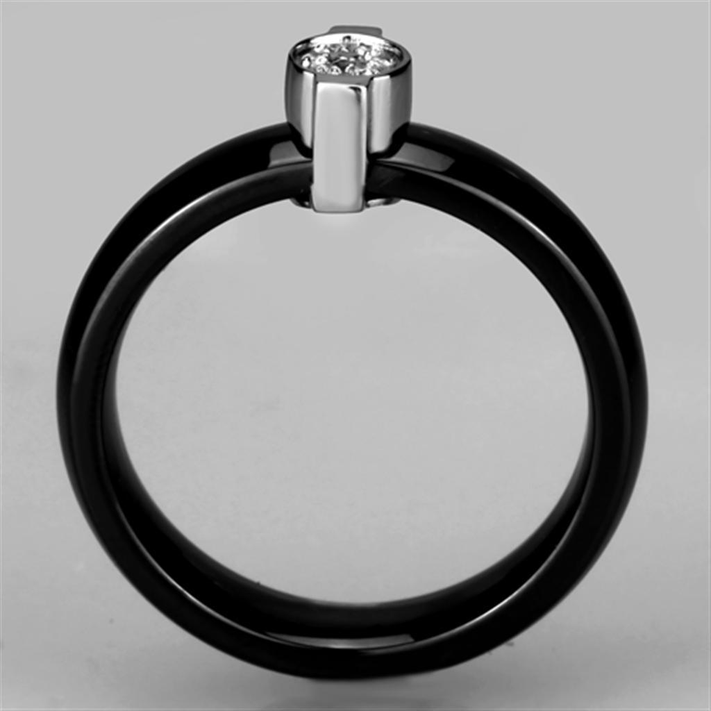 3W959 - High polished (no plating) Stainless Steel Ring with Ceramic  in Jet-2