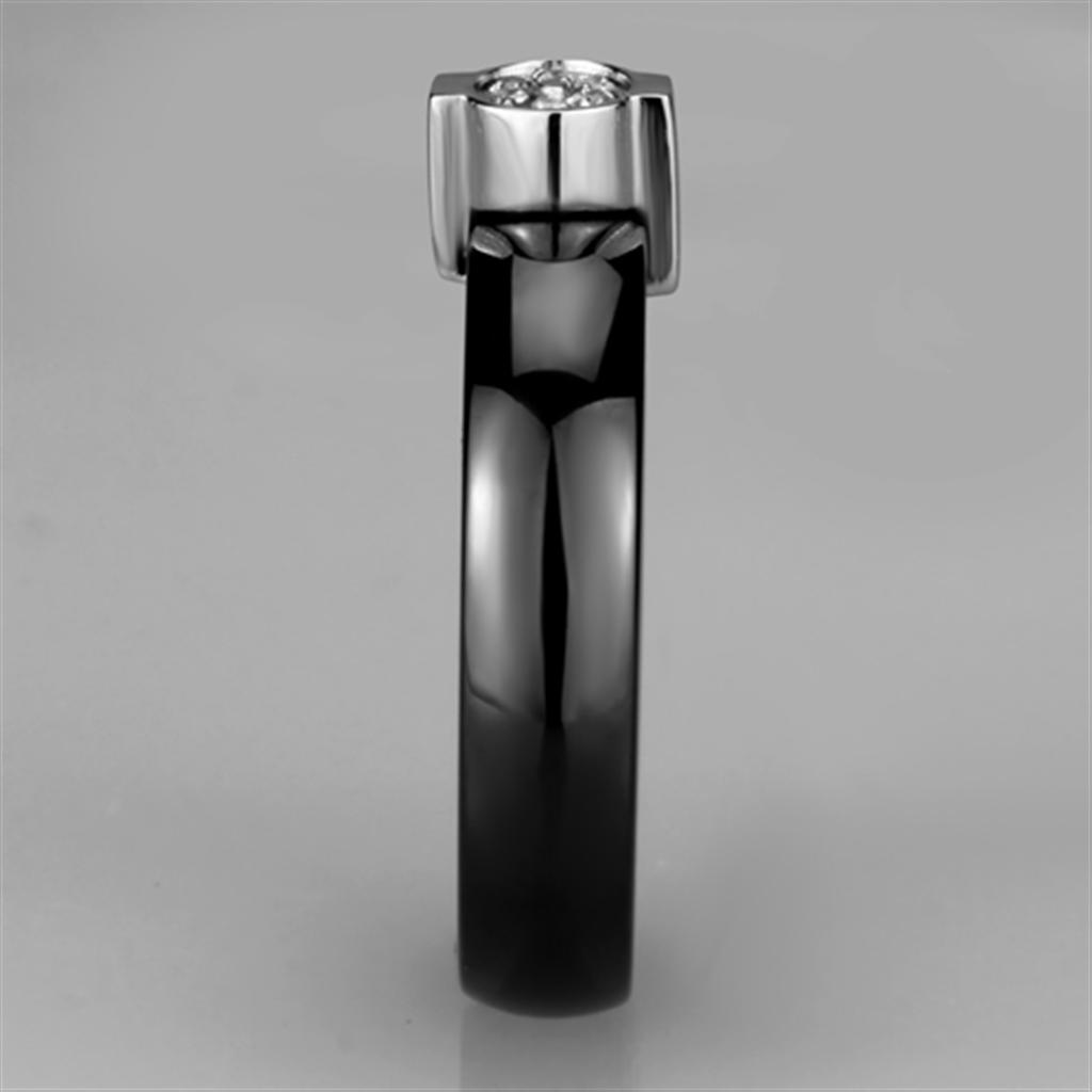 3W959 - High polished (no plating) Stainless Steel Ring with Ceramic  in Jet-3
