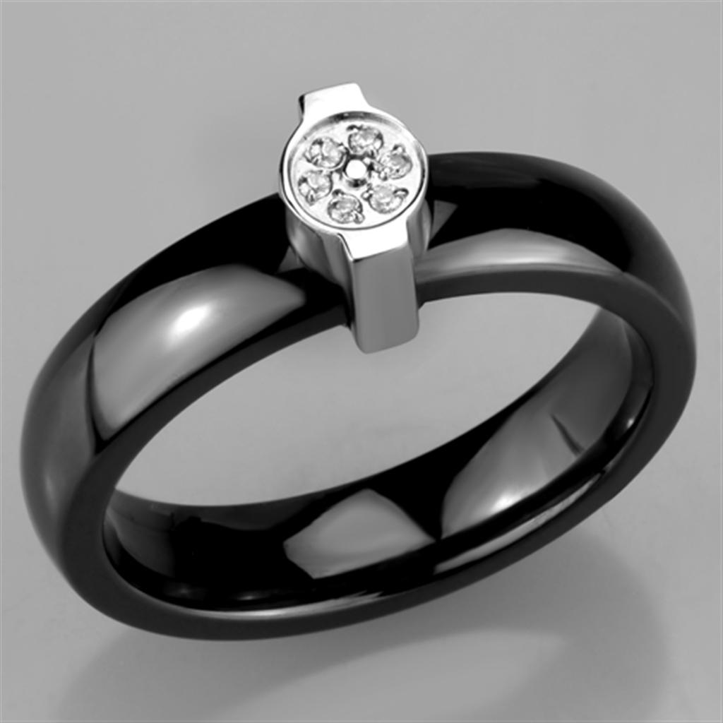 3W959 - High polished (no plating) Stainless Steel Ring with Ceramic  in Jet-4