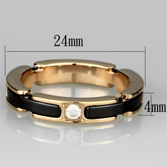 3W960 - IP Rose Gold(Ion Plating) Stainless Steel Ring with Ceramic  in Jet-1