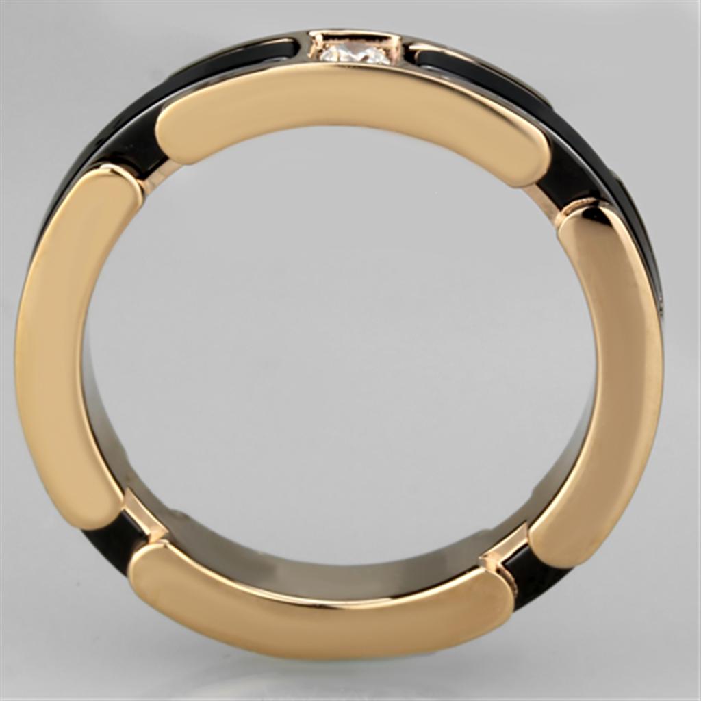 3W960 - IP Rose Gold(Ion Plating) Stainless Steel Ring with Ceramic  in Jet-2
