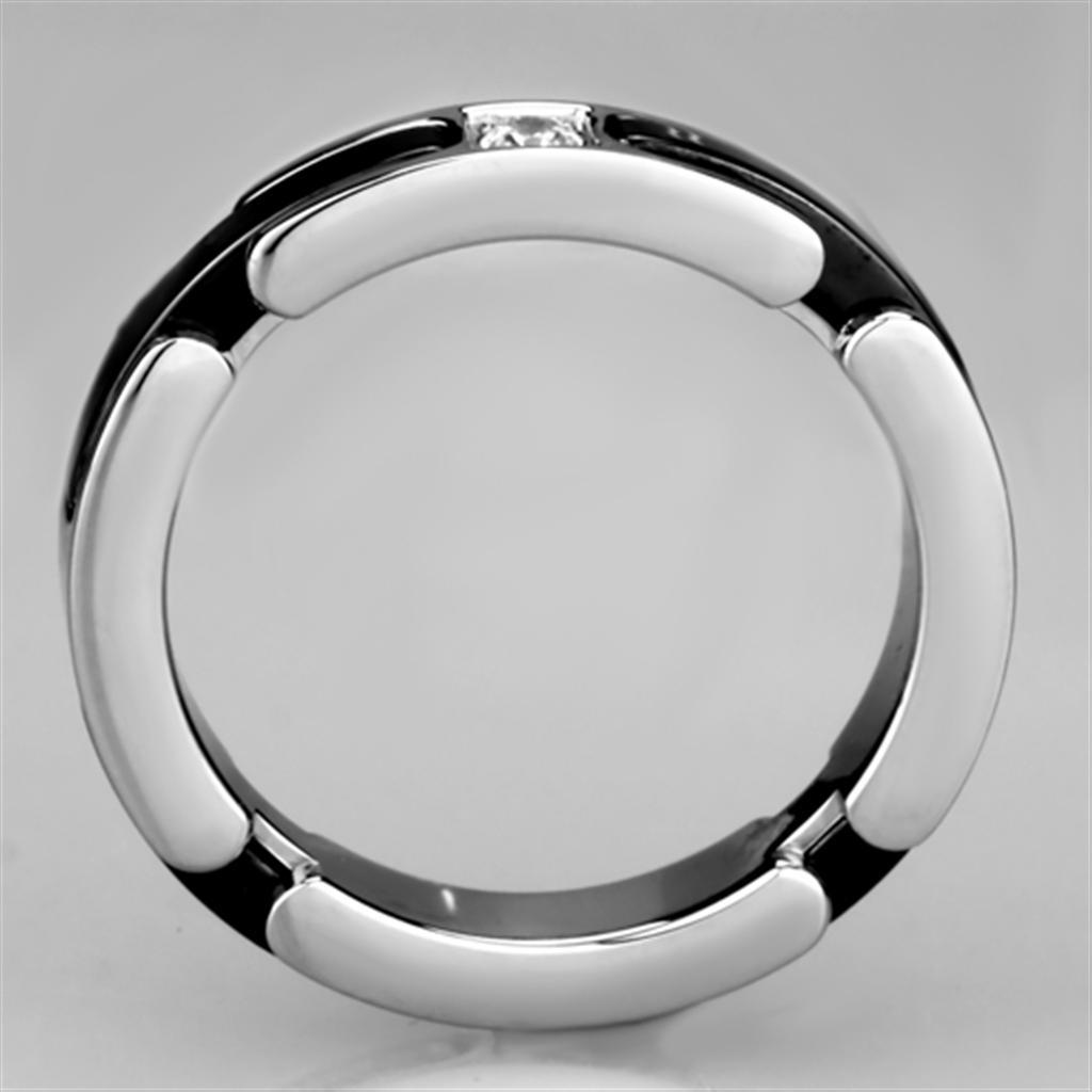 3W962 - High polished (no plating) Stainless Steel Ring with Ceramic  in Jet-2