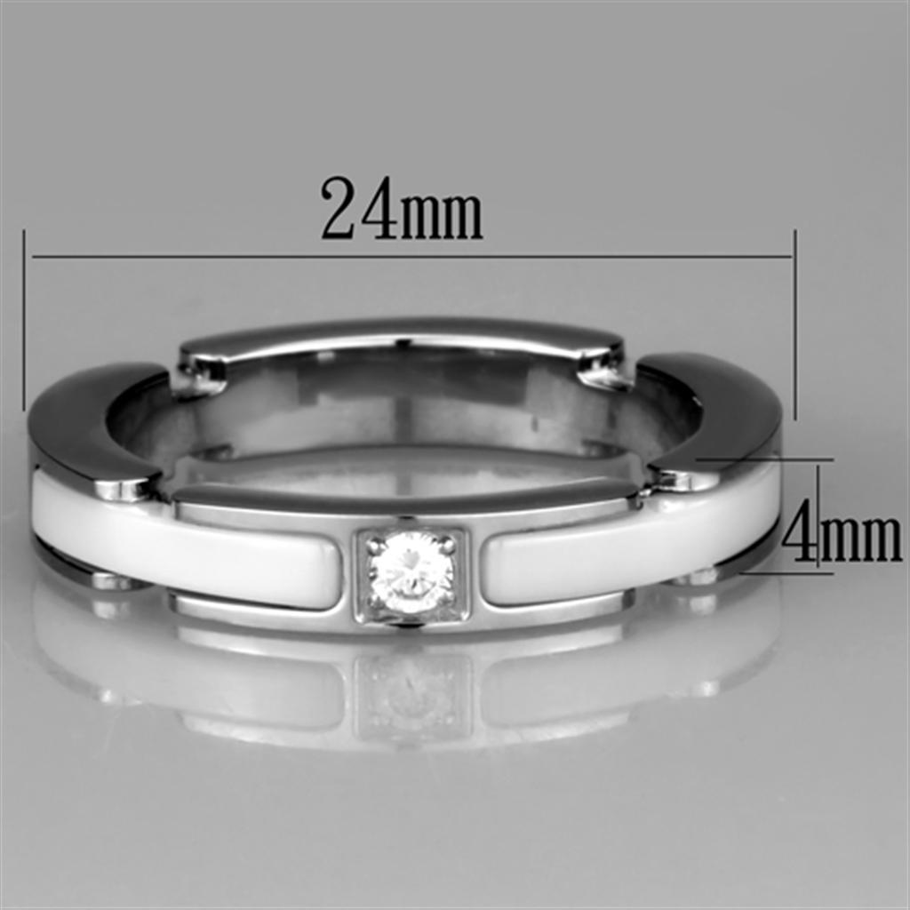 3W963 - High polished (no plating) Stainless Steel Ring with Ceramic  in White-1