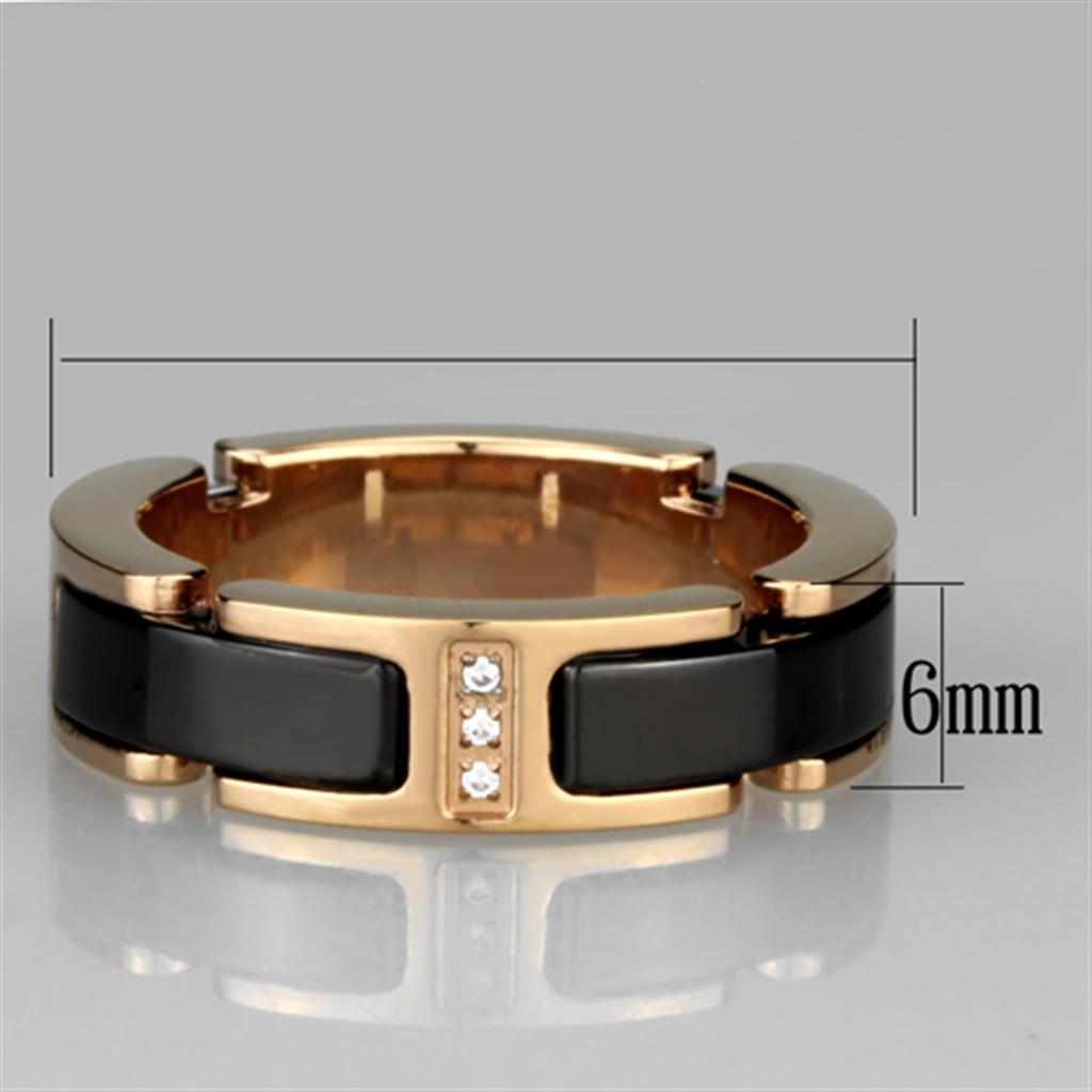3W964 - IP Rose Gold(Ion Plating) Stainless Steel Ring with Ceramic  in Jet-1