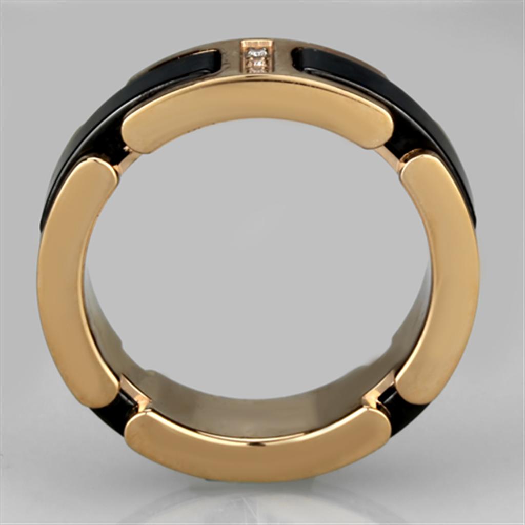 3W964 - IP Rose Gold(Ion Plating) Stainless Steel Ring with Ceramic  in Jet-2