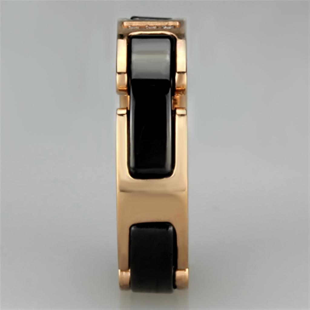 3W964 - IP Rose Gold(Ion Plating) Stainless Steel Ring with Ceramic  in Jet-3