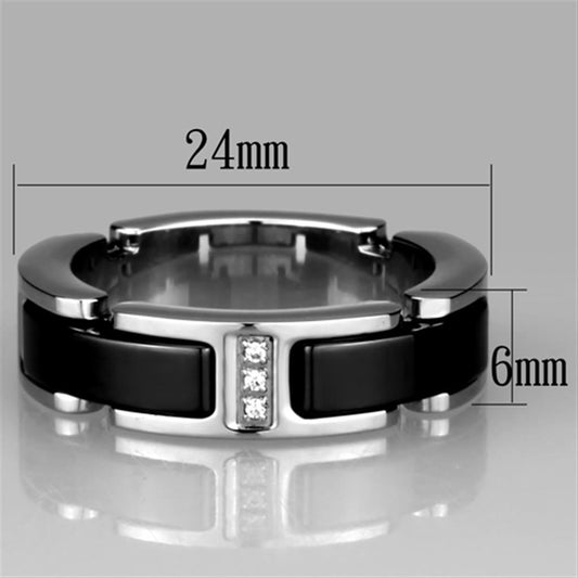 3W966 - High polished (no plating) Stainless Steel Ring with Ceramic  in Jet-1
