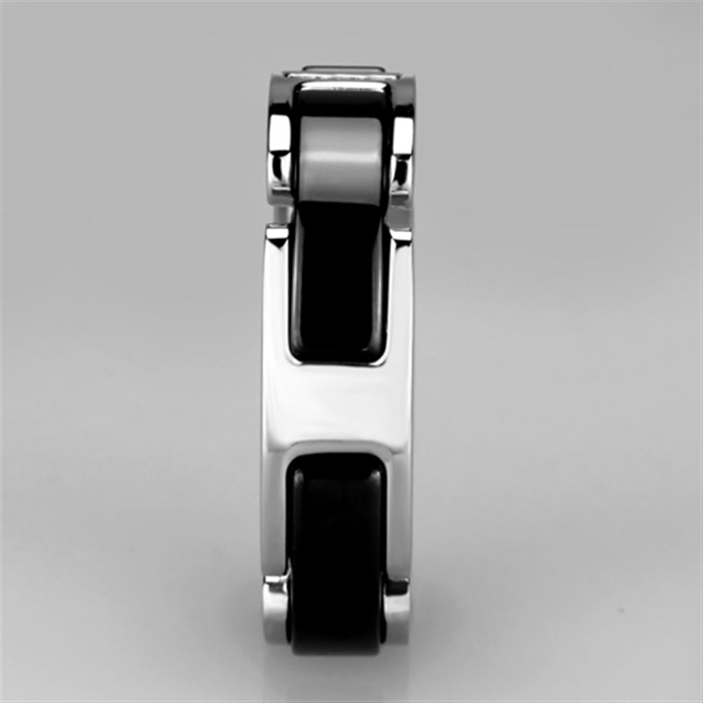 3W966 - High polished (no plating) Stainless Steel Ring with Ceramic  in Jet-3