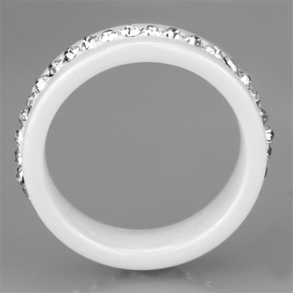 3W968 - High polished (no plating) Stainless Steel Ring with Ceramic  in White-2