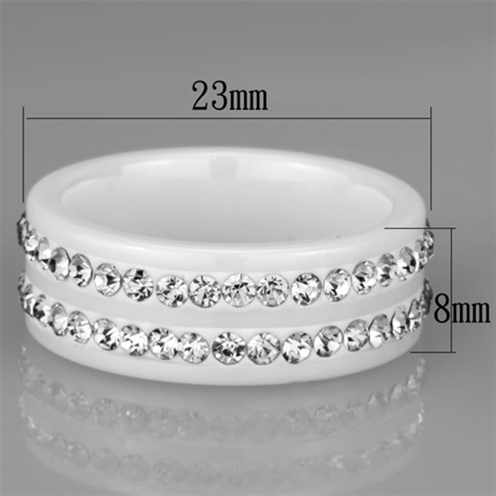 3W970 - High polished (no plating) Stainless Steel Ring with Ceramic  in White-1