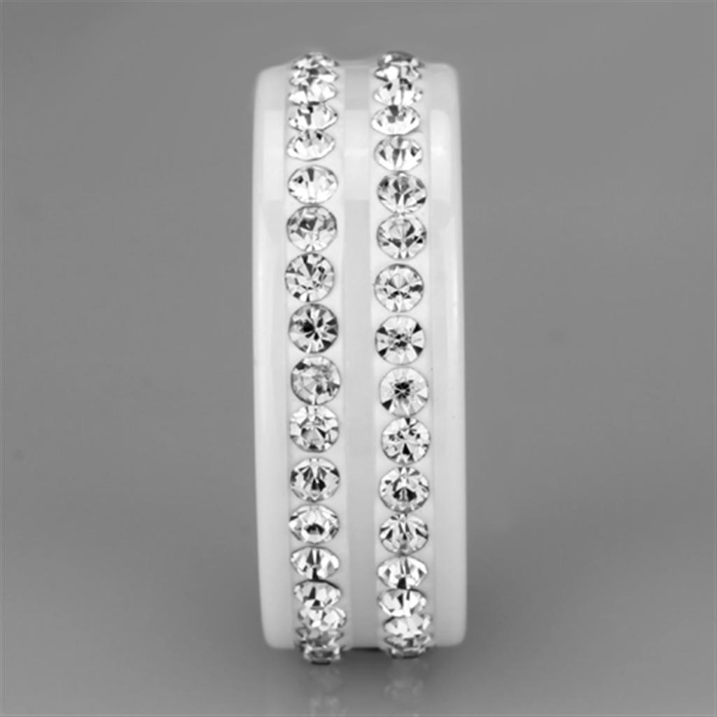3W970 - High polished (no plating) Stainless Steel Ring with Ceramic  in White-3
