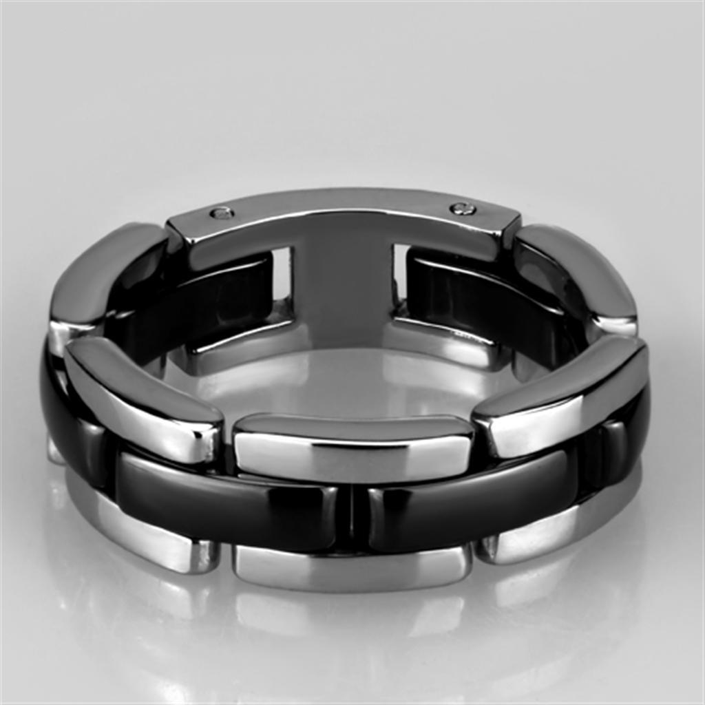 3W972 - High polished (no plating) Stainless Steel Ring with Ceramic  in Jet-1