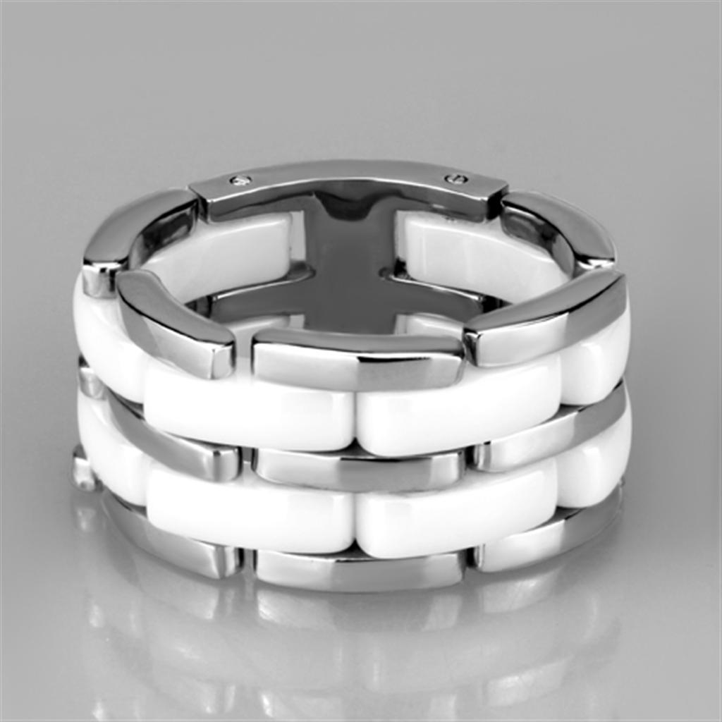 3W975 - High polished (no plating) Stainless Steel Ring with Ceramic  in White-1