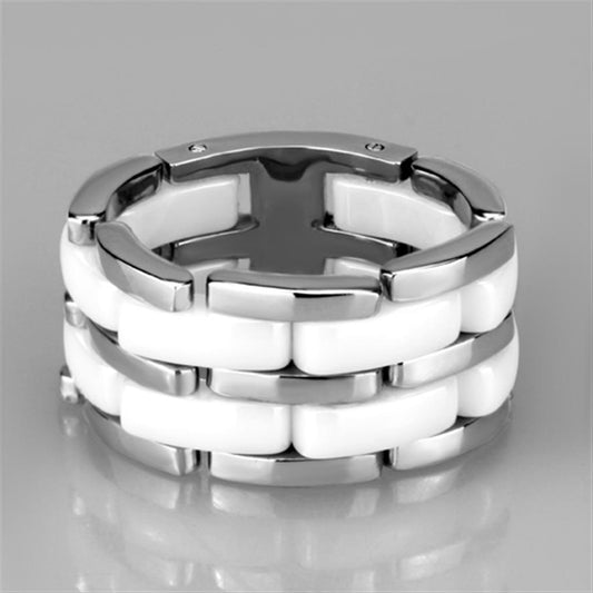 3W975 - High polished (no plating) Stainless Steel Ring with Ceramic  in White-1