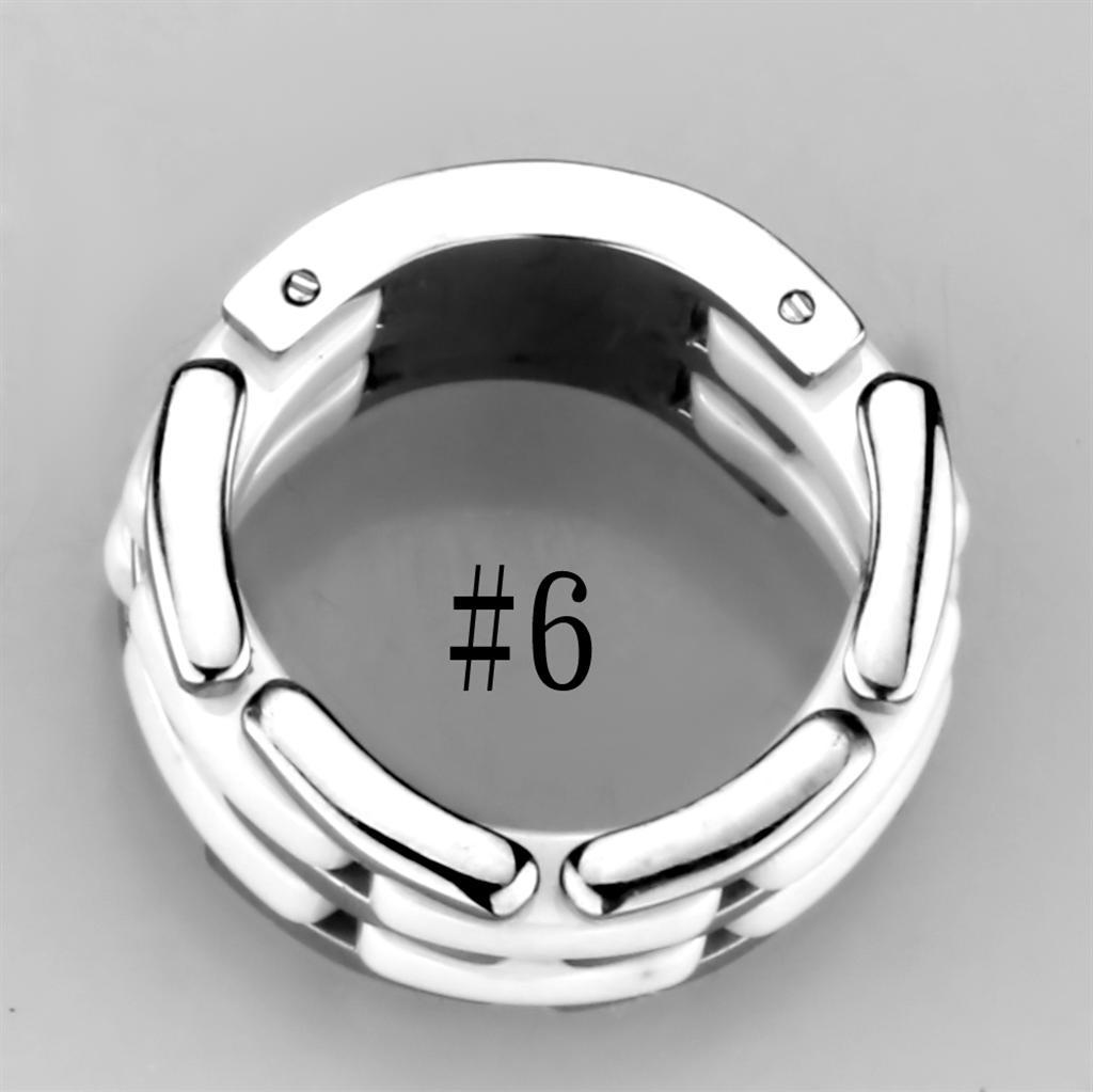 3W975 - High polished (no plating) Stainless Steel Ring with Ceramic  in White-3