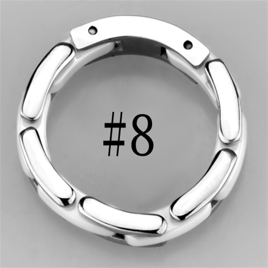 3W975 - High polished (no plating) Stainless Steel Ring with Ceramic  in White-2