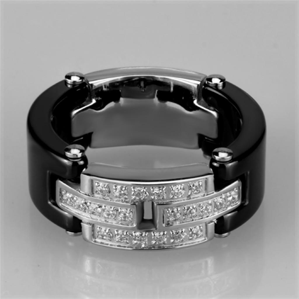 3W976 - High polished (no plating) Stainless Steel Ring with Ceramic  in Jet-1