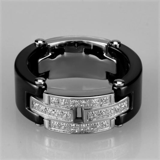 3W976 - High polished (no plating) Stainless Steel Ring with Ceramic  in Jet-1
