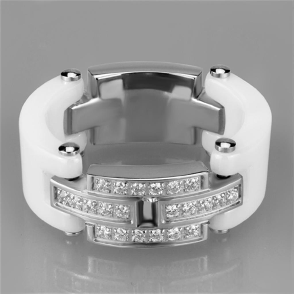 3W977 - High polished (no plating) Stainless Steel Ring with Ceramic  in White-1