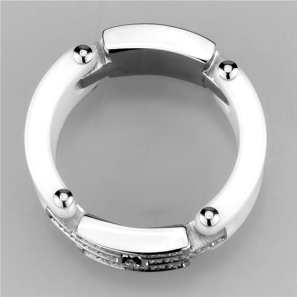 3W977 - High polished (no plating) Stainless Steel Ring with Ceramic  in White-2
