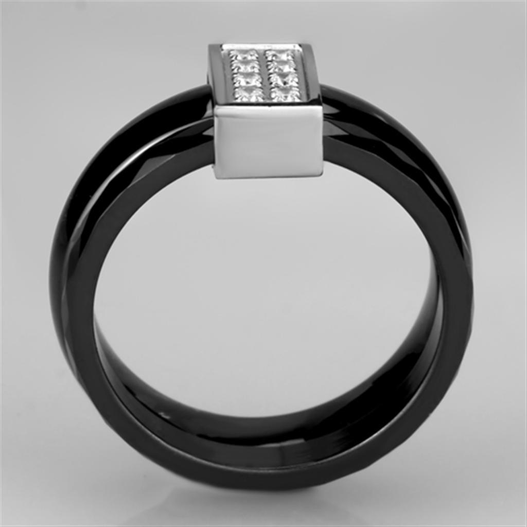 3W978 - High polished (no plating) Stainless Steel Ring with Ceramic  in Jet-2
