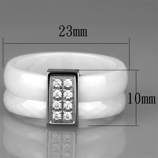 3W979 - High polished (no plating) Stainless Steel Ring with Ceramic  in White-1