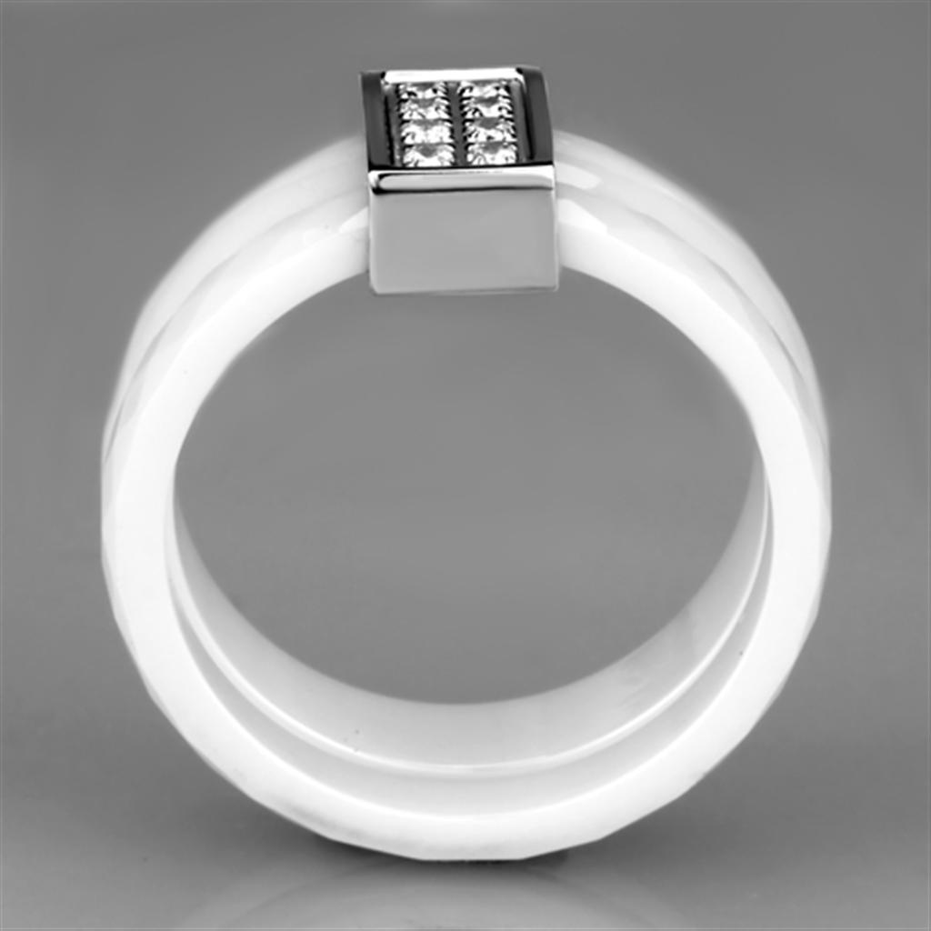 3W979 - High polished (no plating) Stainless Steel Ring with Ceramic  in White-2