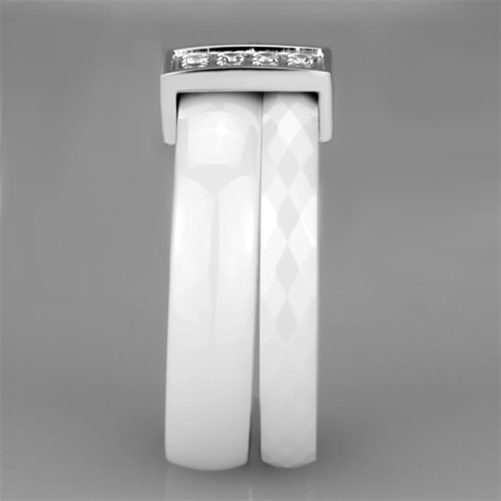 3W979 - High polished (no plating) Stainless Steel Ring with Ceramic  in White-3