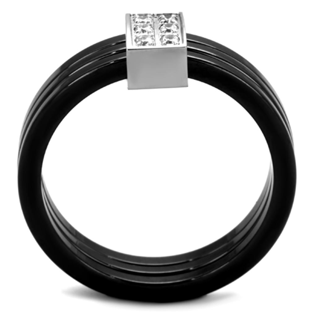 3W980 - High polished (no plating) Stainless Steel Ring with Ceramic  in Jet-2