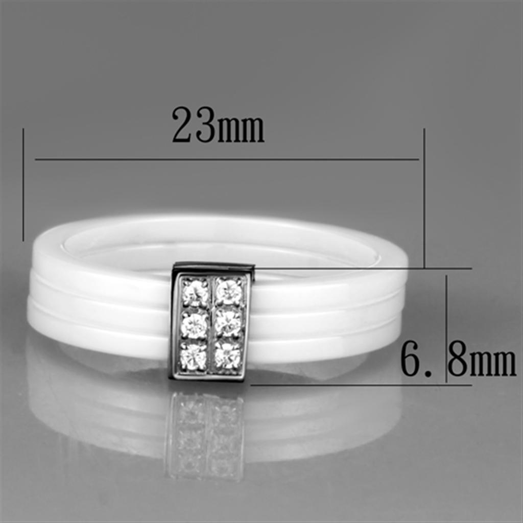 3W981 - High polished (no plating) Stainless Steel Ring with Ceramic  in White-1