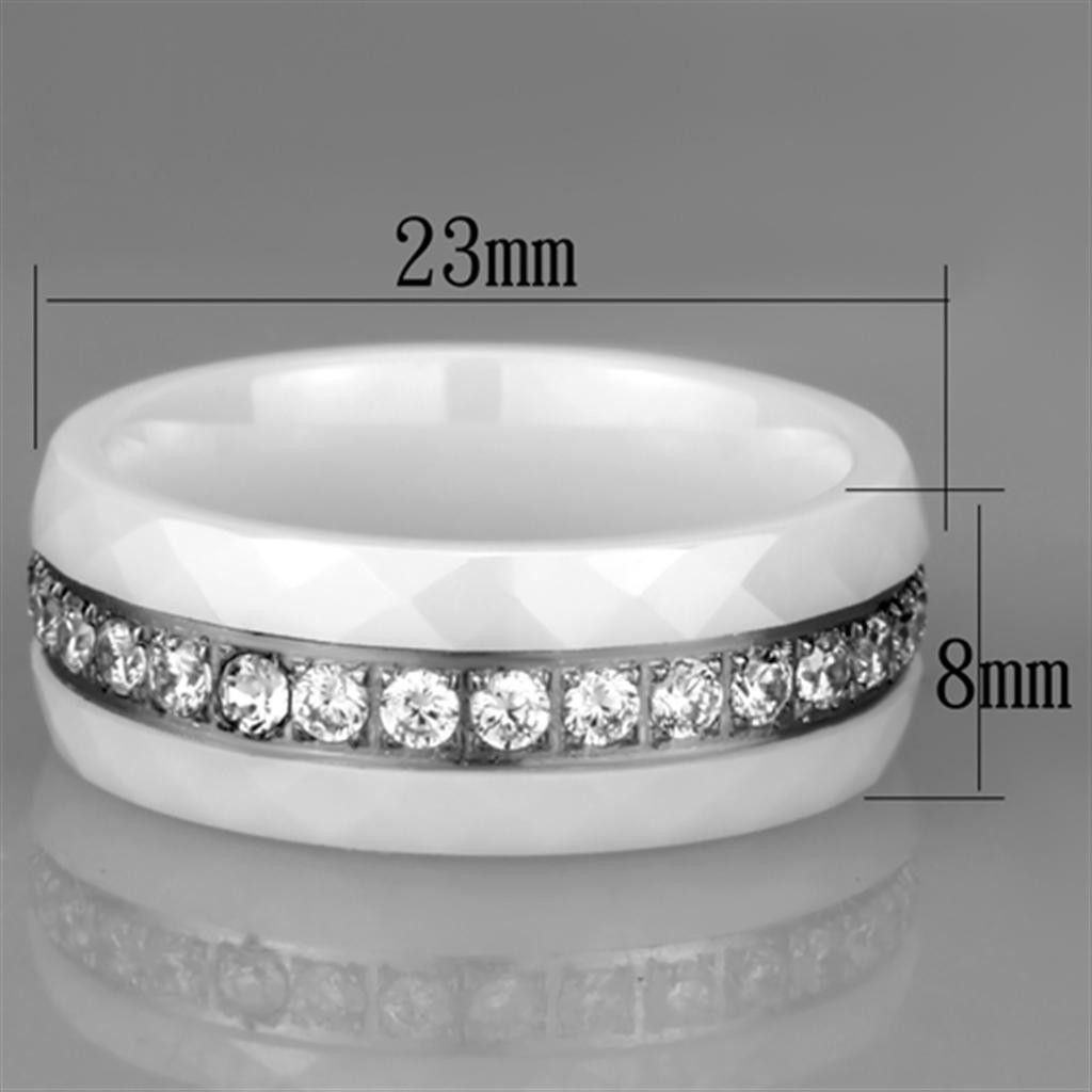 3W983 - High polished (no plating) Stainless Steel Ring with Ceramic  in White-1